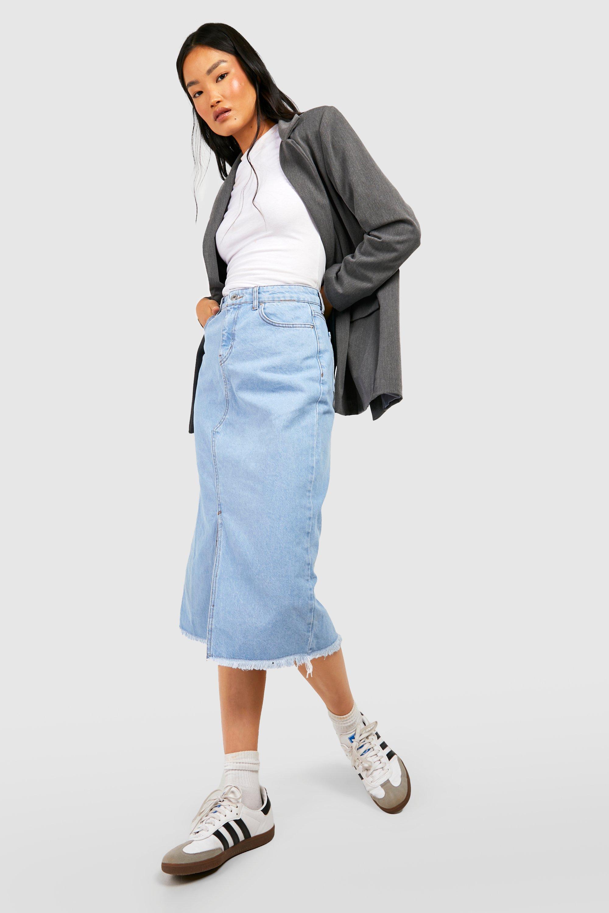 Jupe longue fendue en jean boohoo FR